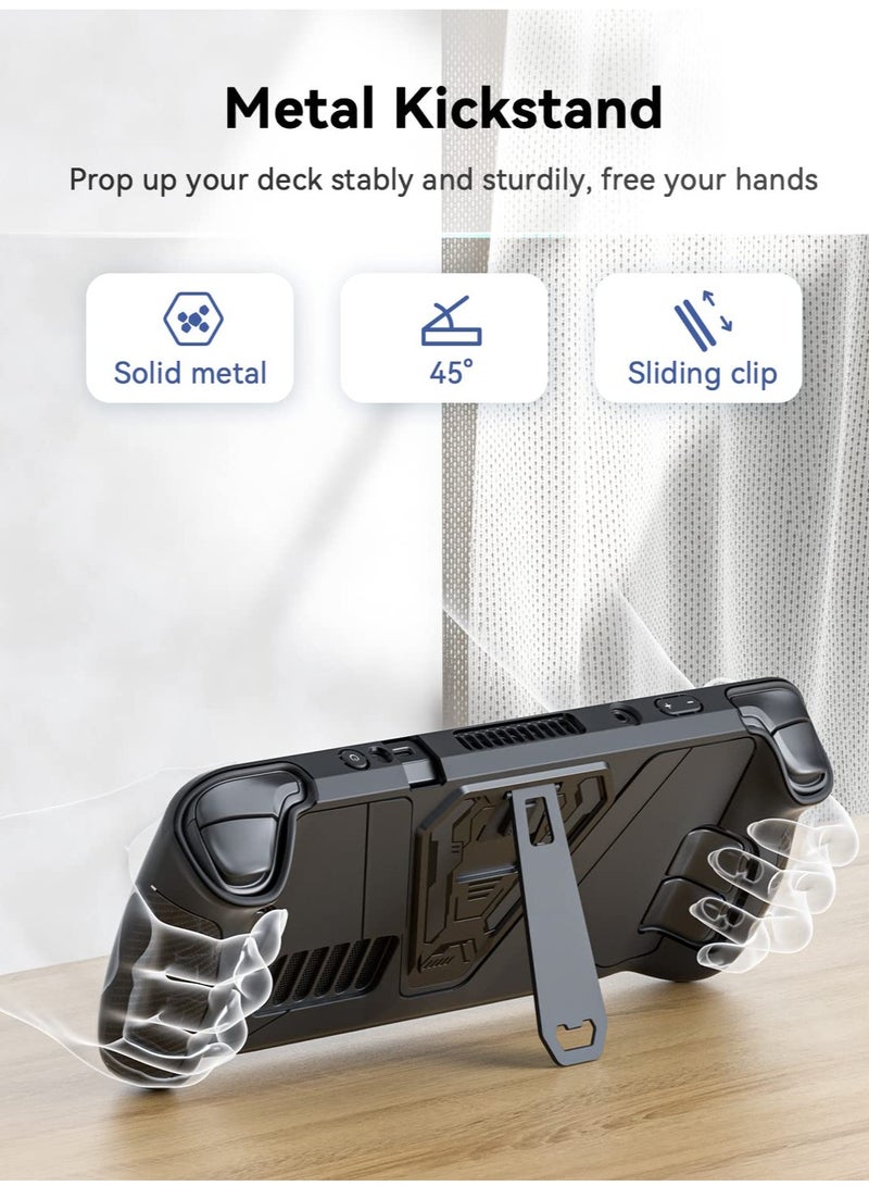 Protective Case for Steam Deck with Kickstand, Accurate Cutouts TPU Cover for Steam Deck, Anti Slip Comfort Shockproof Protector Grip Shell for Steam Deck Black