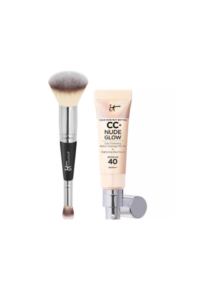 IT COSMETICS CC+ NUDE GLOW AND #7 FOUNDATION BRUSH - DEEP BRONZE