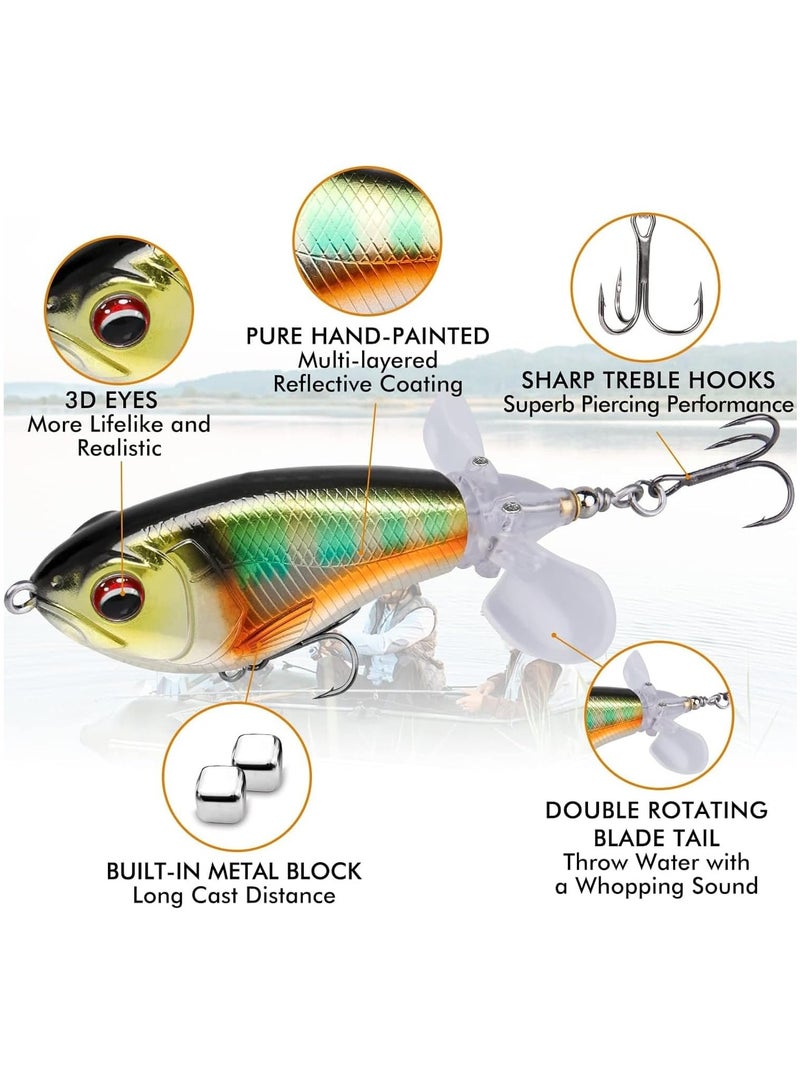 Water Fishing Lures with BKK Hooks, Whopper Fishing Lure for Freshwater or Saltwater, Floating Lure for Bass Catfish Pike, Fishing Wobble Surface Bass Baits Teasers Fishing Gifts for Men