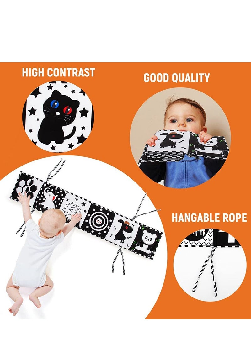 High Contrast Baby Cloth Book for Early Education, Infant Tummy Time Mat, Three Dimensional Can Be Bitten and Tear Not Rotten Paper 0 3 Years Old Baby Toys Black and White