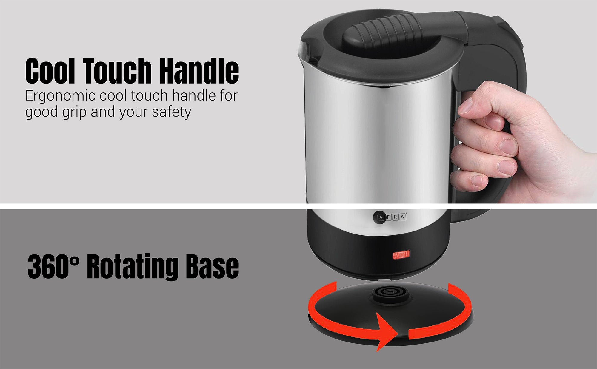 Electric Kettle with 2 Cups | 0.5L | 1100W | Stainless Steel | Removable Cover | Overheat Protection | Compact & Portable | 2-Year Warranty 0.5 L 1100 W AF-0511KTSS black