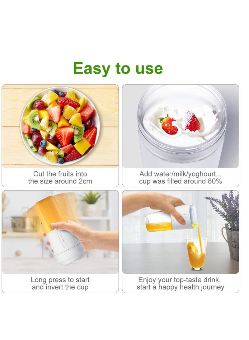 Mini Portable Blender Personal Blender 350ml Smoothie Shake Maker Fruit Juice Cup with Four Blades Handheld Juicer Machine 3000mAh Rechargeable 24000rpmormin for HomeorOffice