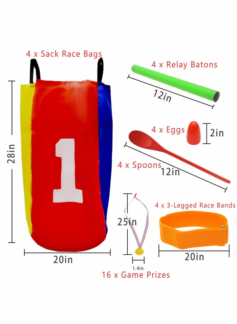 Outdoor Games for Kids, Potato Sack Race Bags, Bean Bag Toss, 3 Legged Bands, Egg and Spoon Game, Prizes, Outside Lawn Birthday Party Carnival, Camping, (36 PCS)