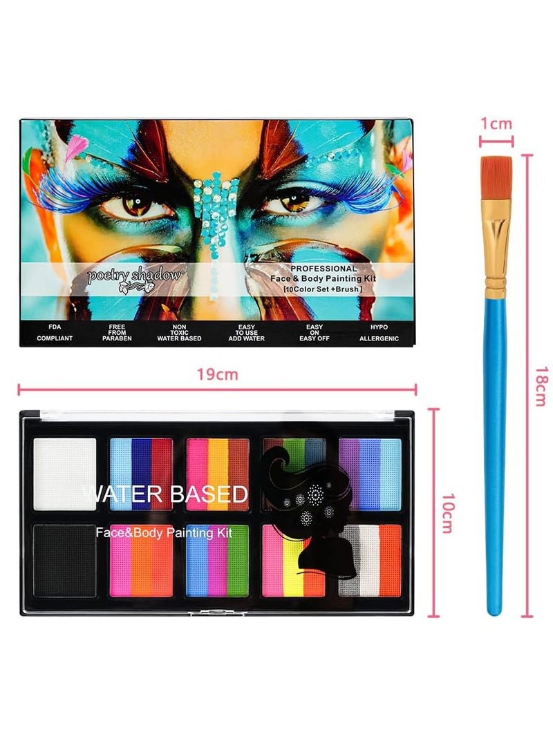 26 Color Rainbow Face Body Painting Kit for Kids and Adults | Water Based Safe  Non Toxic Split Cake Face Paint Palette | Includes 1 Brushes | Party Makeup Set for , Cosplay, and Carnival