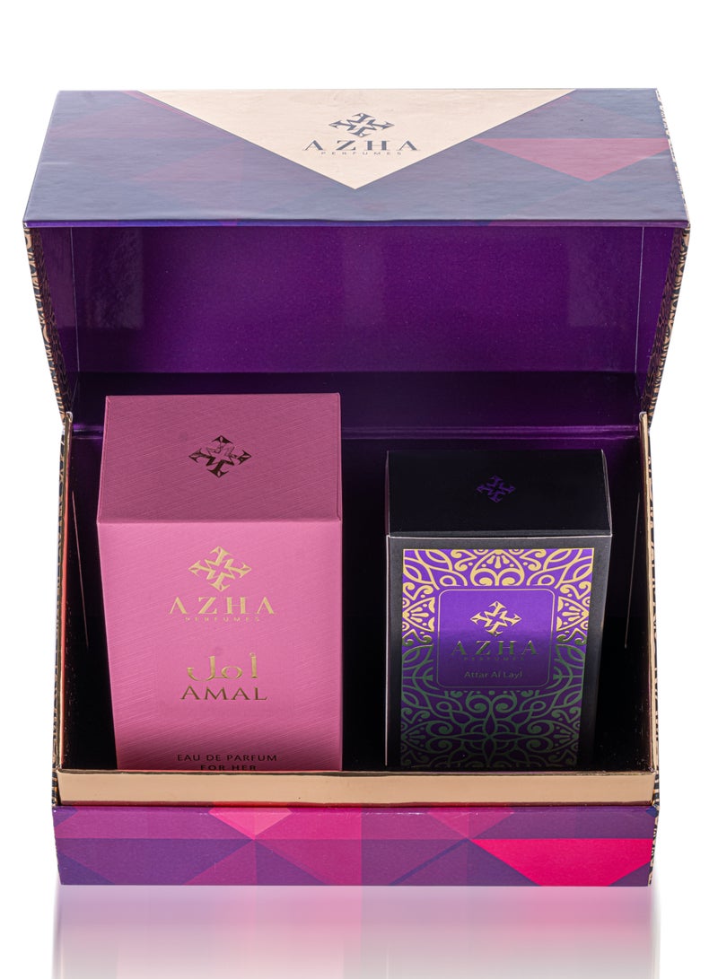 Azha Perfumes - 2Pc Gift Set Amal EDP 100 ml for Women + Attar Al Layl 10 ml concentrated perfume