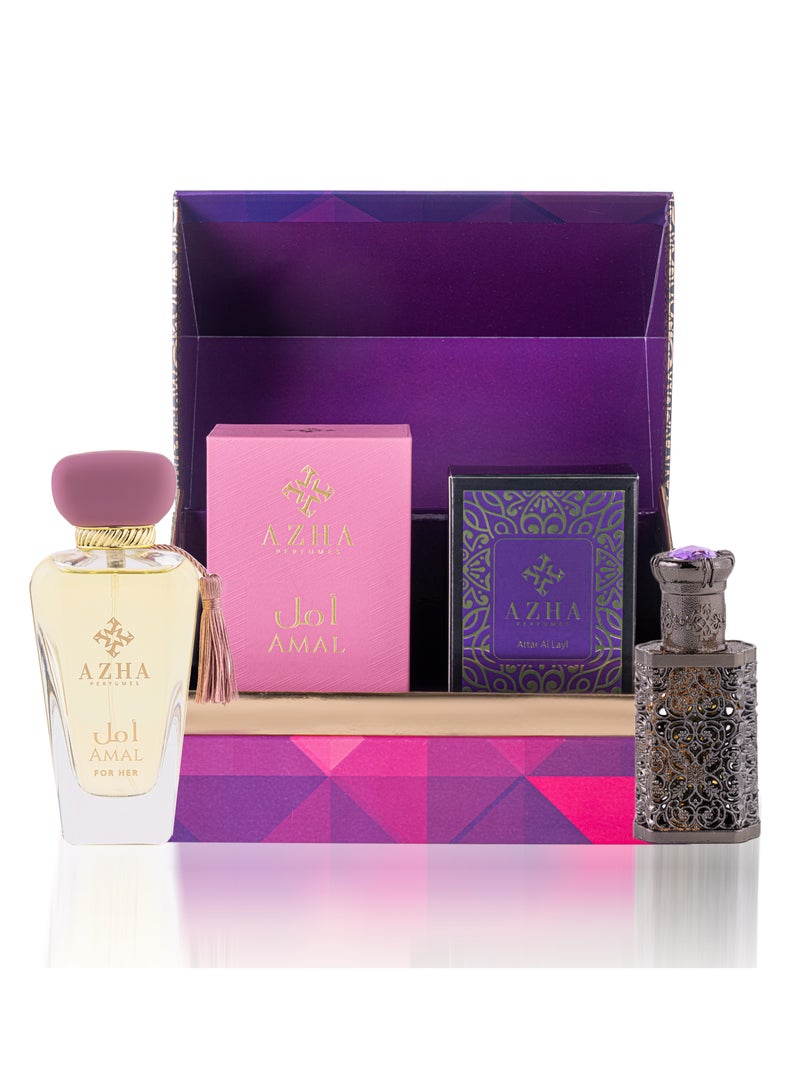 Azha Perfumes - 2Pc Gift Set Amal EDP 100 ml for Women + Attar Al Layl 10 ml concentrated perfume