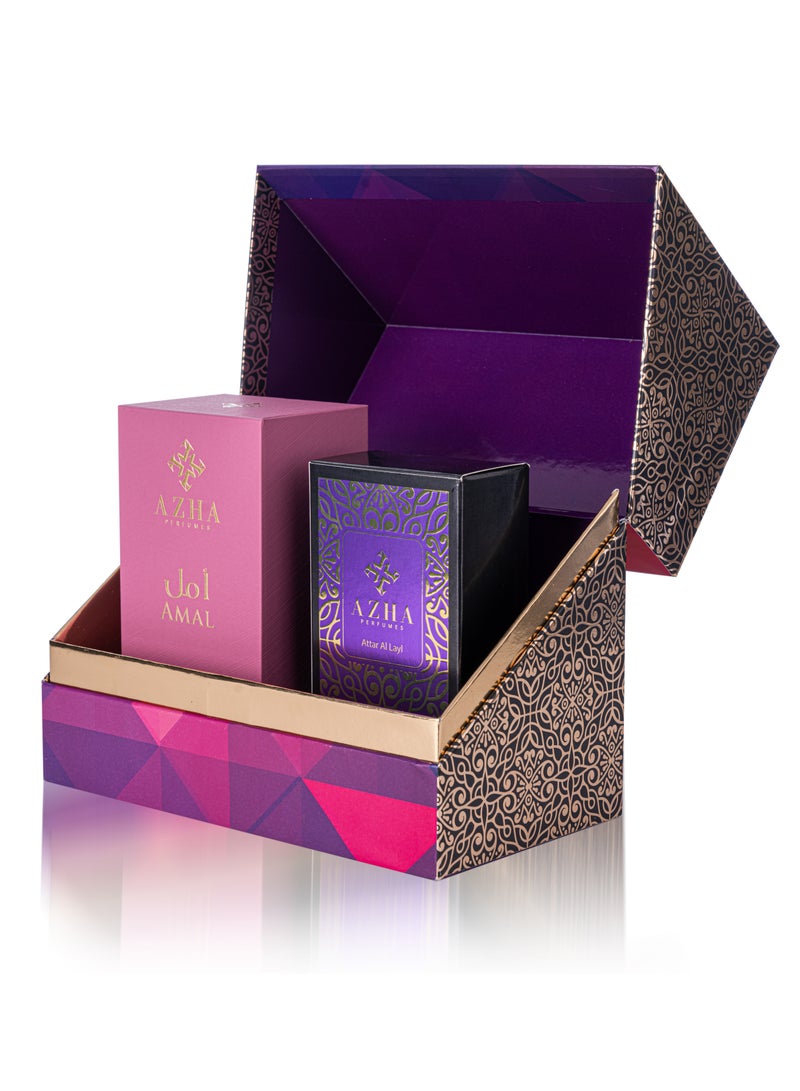 Azha Perfumes - 2Pc Gift Set Amal EDP 100 ml for Women + Attar Al Layl 10 ml concentrated perfume