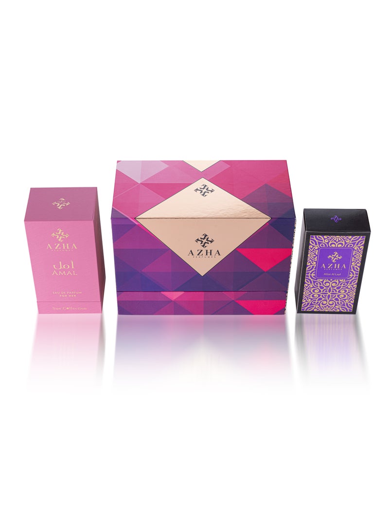 Azha Perfumes - 2Pc Gift Set Amal EDP 100 ml for Women + Attar Al Layl 10 ml concentrated perfume