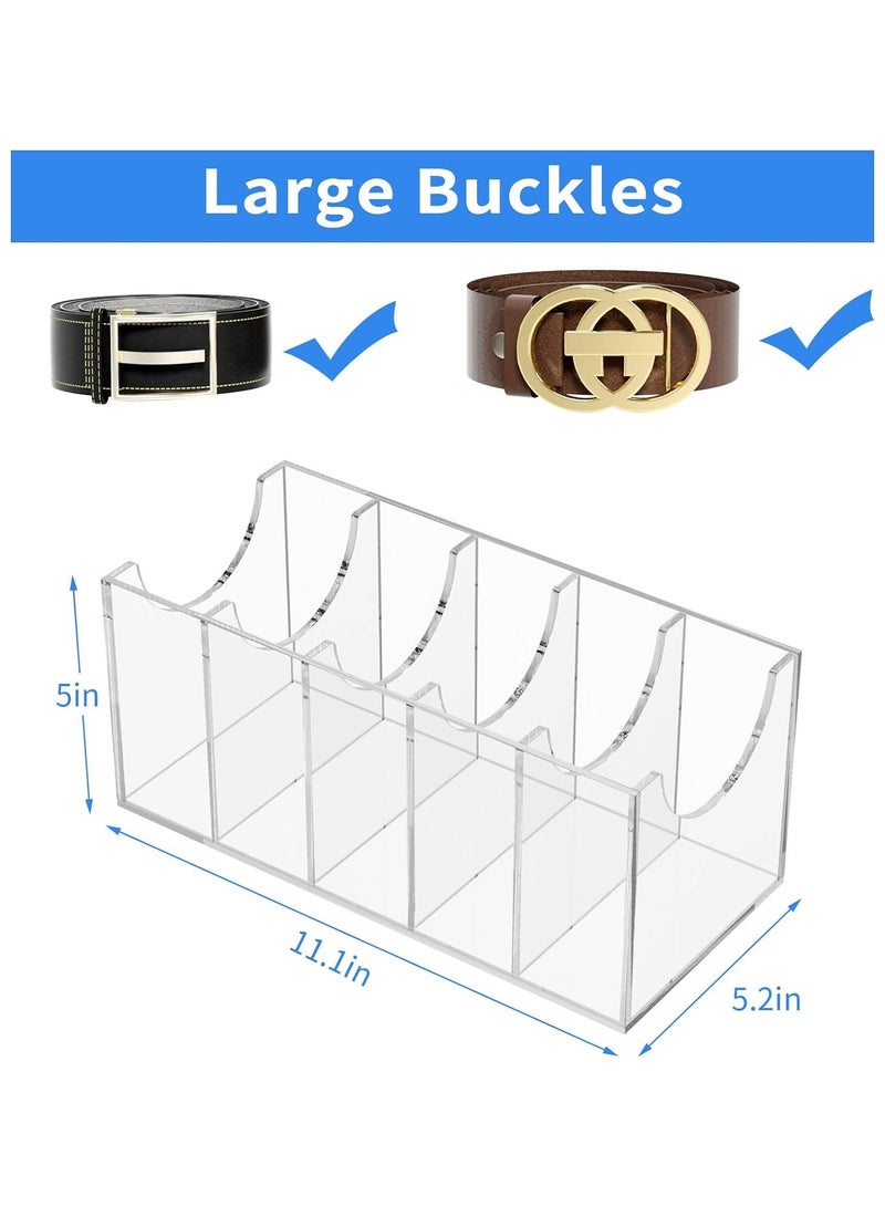 Belt Organizer, Acrylic 5 Compartments Belt Container Storage Holder, Clear Belt Display Case for Closet Tie and Bow Tie, One Size