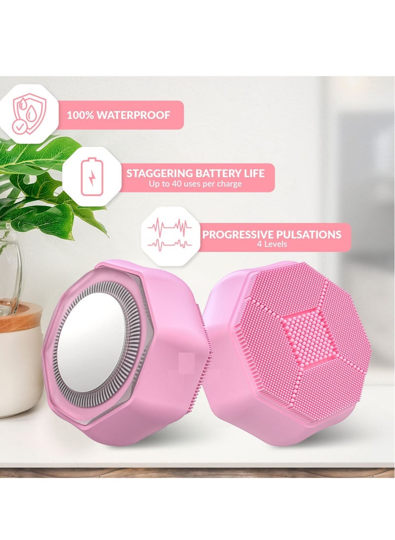 Sonic Facial Cleansing Brush, Silicone Face Scrubber for Cleaning and Exfoliating Waterproof Face Wash Brush Pink