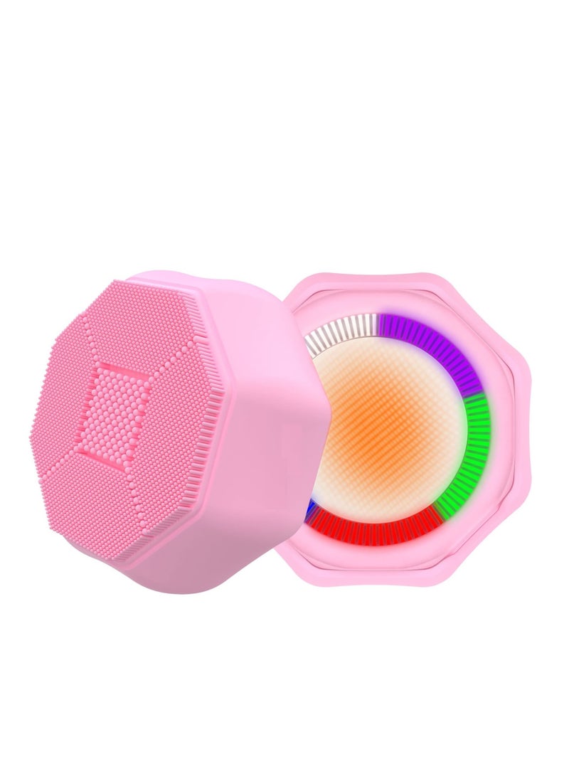 Sonic Facial Cleansing Brush, Silicone Face Scrubber for Cleaning and Exfoliating Waterproof Face Wash Brush Pink
