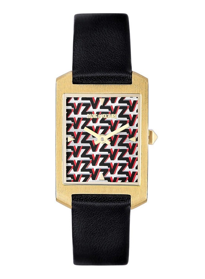 Womens Zadig & Voltaire Analog Multicolour Print Watch with Black Leather Strap - ZVT703