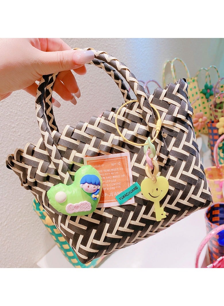 New Summer Cartoon Down Love Colorful Woven Vegetable Basket Bag