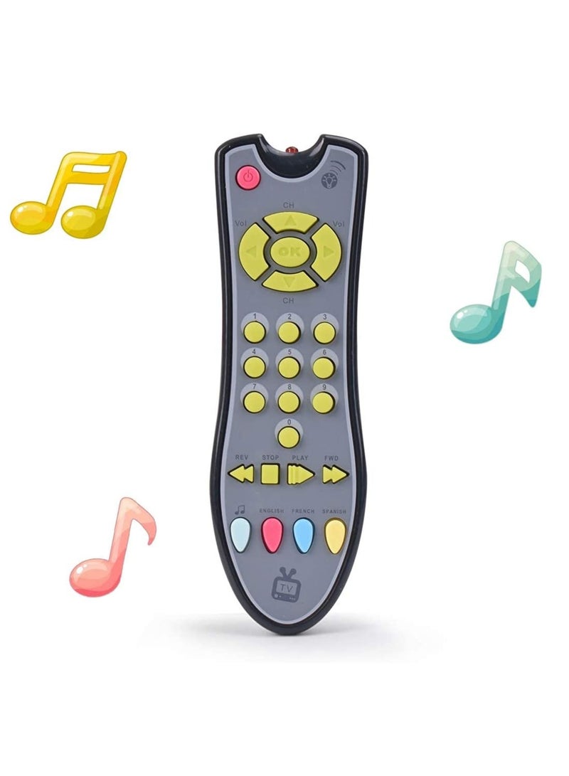 Musical TV Remote Control Toy with Light and Sounds, Language Development Toy from Number 0-9 in English, French, Spainsh