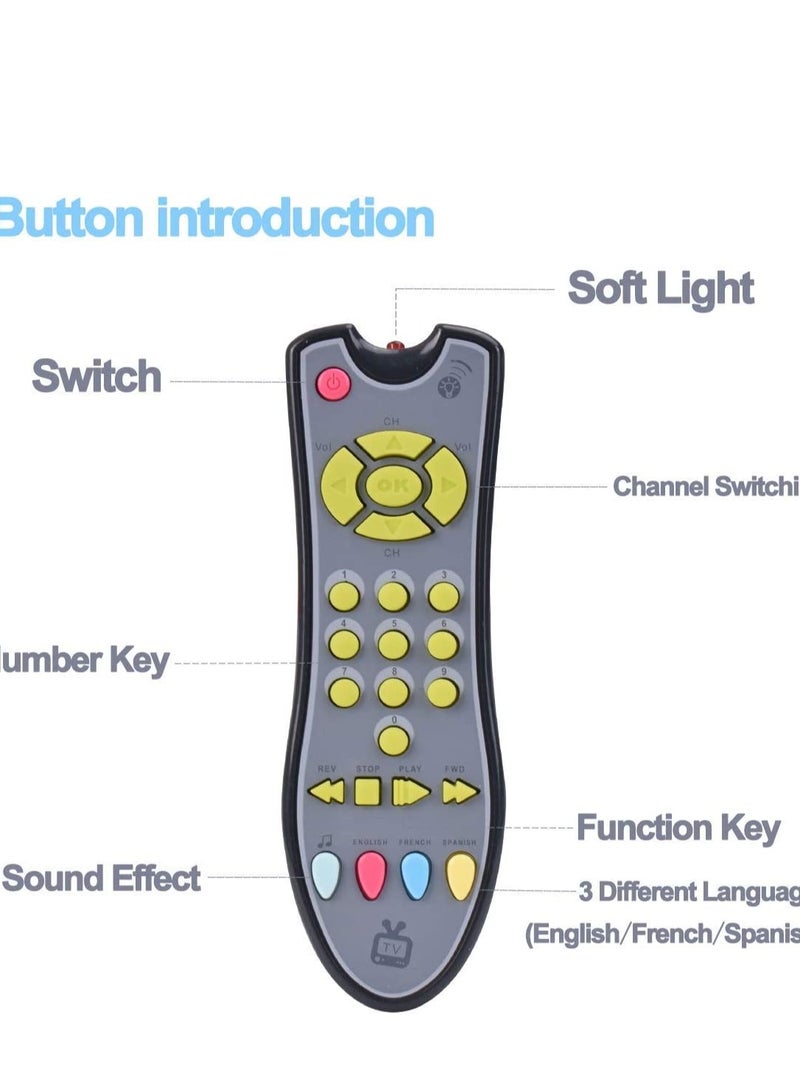 Musical TV Remote Control Toy with Light and Sounds, Language Development Toy from Number 0-9 in English, French, Spainsh