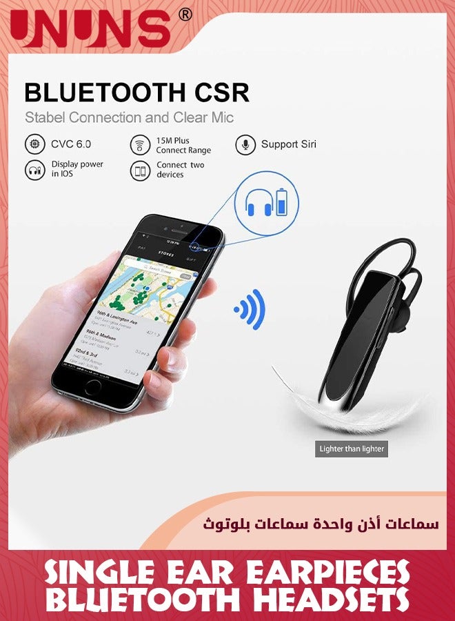 Bluetooth Headset,Wireless Single Ear Headset With Microphone,Bluetooth Earbuds V5.0,Long Talk And Music Time,Handsfree Calling Wireless Bluetooth Headset,Compatible With iPhone Android PC
