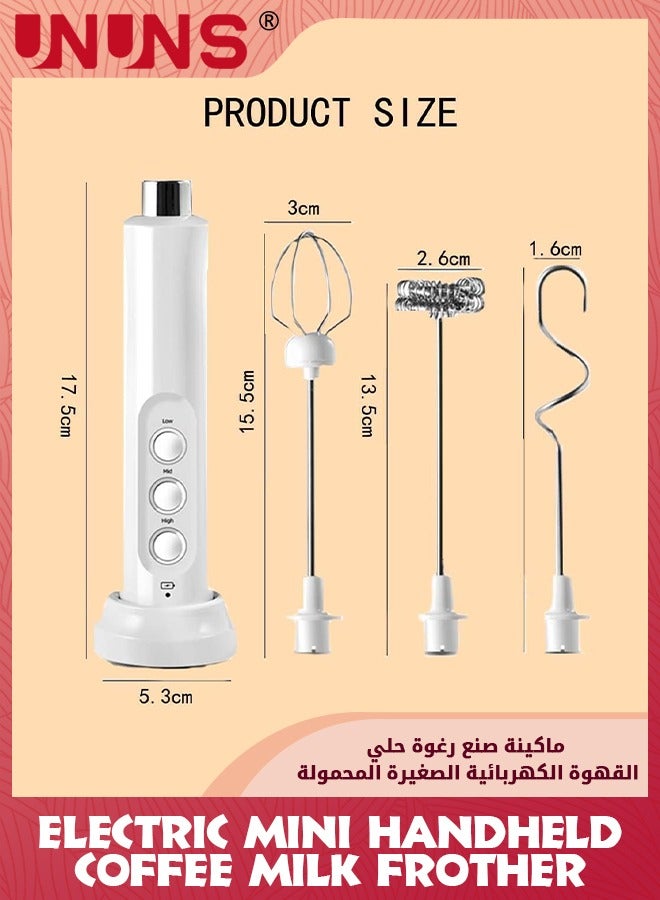 Milk Frother Handheld,USB Rechargeable Coffee Milk Foam Maker With 3 Stainless Whisks,3 Adjustable Speeds Mixer,Electric Mini Foamer For Cappuccino,Hot Chocolates,Milk Shakes,Egg Mix-White