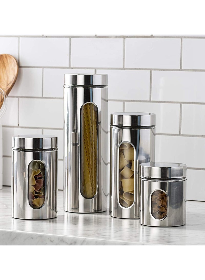 Stainless Steel Food Storage Canister Sets,Set of 4 Airtight Sugar Coffee Tea Candy Storage Jars 1800ml