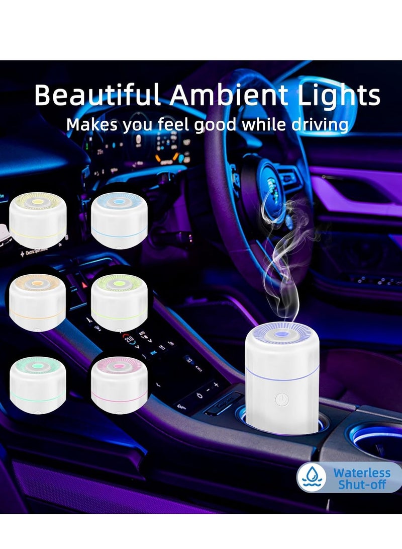 Car Diffuser, Aromatherapy Diffusers for Essential Oils, USB Mini Cool Mist Scent Air Humidifier with 7 Led Color Changing Light for Car Home Room Office Bedroom