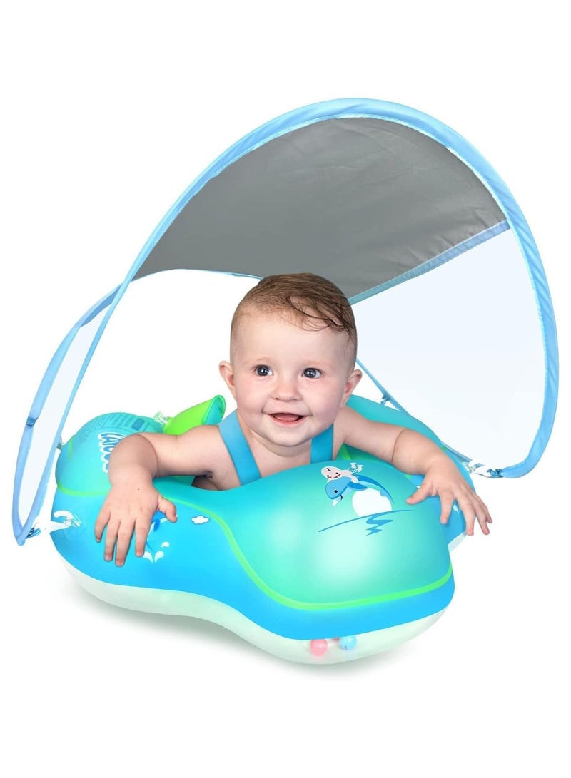 Yameem Baby Pool Float with Canopy Baby Swim Float Inflatable Swimming Ring with Adjustable Sun Protection Canopy Toddler Floaties with Seat and Handle Water Toys for Age 6-24 Months