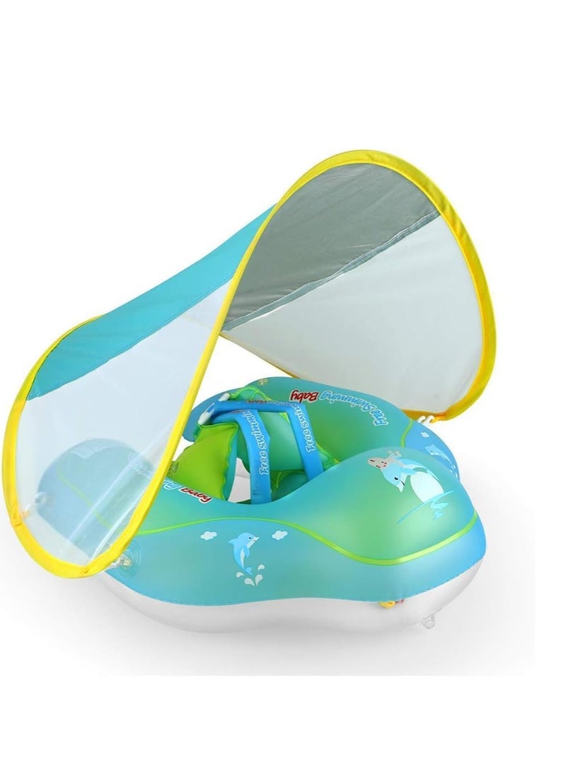 Yameem Baby Pool Float with Canopy Baby Swim Float Inflatable Swimming Ring with Adjustable Sun Protection Canopy Toddler Floaties with Seat and Handle Water Toys for Age 6-24 Months