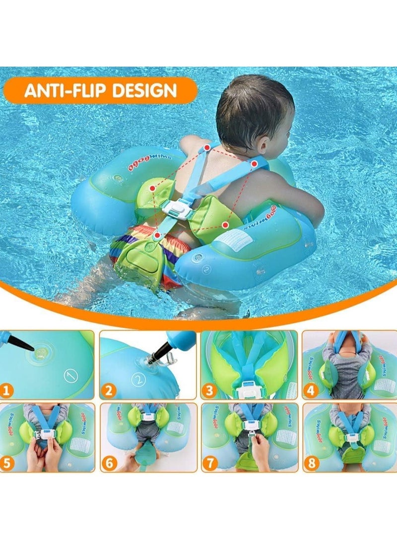 Yameem Baby Pool Float with Canopy Baby Swim Float Inflatable Swimming Ring with Adjustable Sun Protection Canopy Toddler Floaties with Seat and Handle Water Toys for Age 6-24 Months