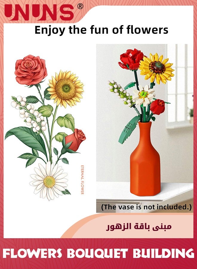 Flower Bouquet Building Blocks,Creativity Artificial Flower Bouquet Building Kit,Sunflowers Creative Toys Kits,Birthday Aniversary Gifts For Girls Adults Girlfriends Home Decor,568 Pieces