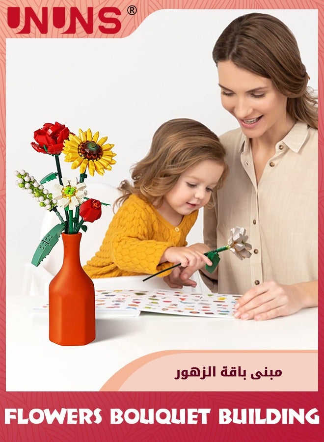 Flower Bouquet Building Blocks,Creativity Artificial Flower Bouquet Building Kit,Sunflowers Creative Toys Kits,Birthday Aniversary Gifts For Girls Adults Girlfriends Home Decor,568 Pieces