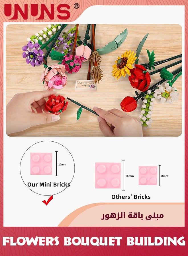 Flower Bouquet Building Blocks,Creativity Artificial Flower Bouquet Building Kit,Sunflowers Creative Toys Kits,Birthday Aniversary Gifts For Girls Adults Girlfriends Home Decor,568 Pieces