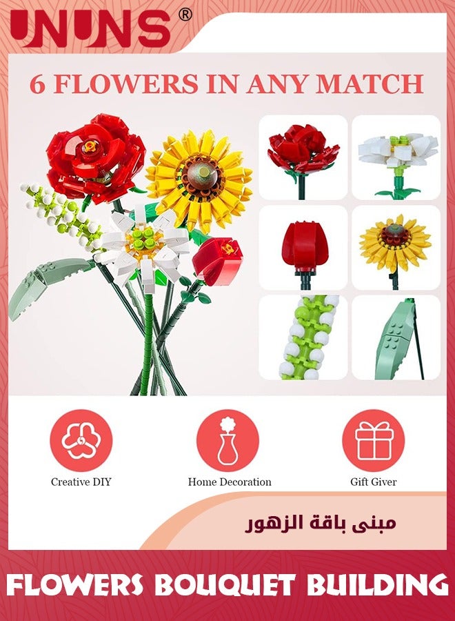 Flower Bouquet Building Blocks,Creativity Artificial Flower Bouquet Building Kit,Sunflowers Creative Toys Kits,Birthday Aniversary Gifts For Girls Adults Girlfriends Home Decor,568 Pieces