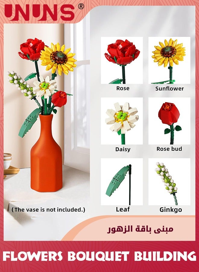 Flower Bouquet Building Blocks,Creativity Artificial Flower Bouquet Building Kit,Sunflowers Creative Toys Kits,Birthday Aniversary Gifts For Girls Adults Girlfriends Home Decor,568 Pieces