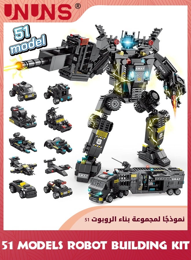 51-in-1 Robot STEM Building Blocks Kit,700 Pcs Robot Building Toys For Erector Set,Engineering STEM Projects Educational Learning Construction Building Bricks Truck Set,Gifts For Kids Boys 6-12