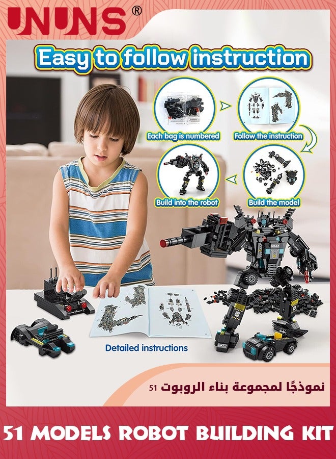 51-in-1 Robot STEM Building Blocks Kit,700 Pcs Robot Building Toys For Erector Set,Engineering STEM Projects Educational Learning Construction Building Bricks Truck Set,Gifts For Kids Boys 6-12
