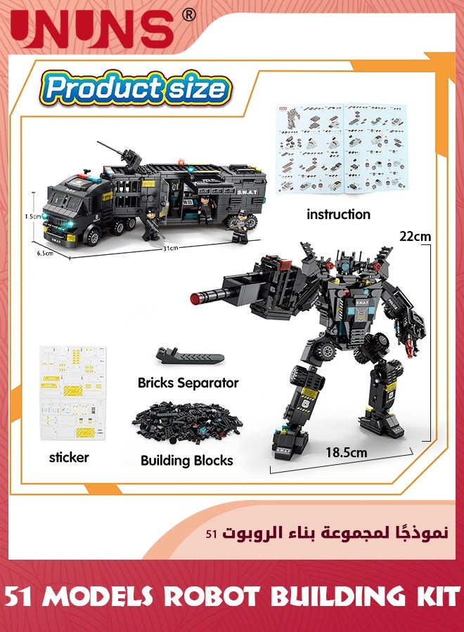 51-in-1 Robot STEM Building Blocks Kit,700 Pcs Robot Building Toys For Erector Set,Engineering STEM Projects Educational Learning Construction Building Bricks Truck Set,Gifts For Kids Boys 6-12