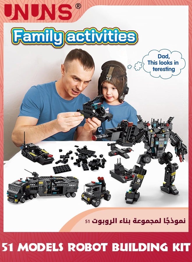 51-in-1 Robot STEM Building Blocks Kit,700 Pcs Robot Building Toys For Erector Set,Engineering STEM Projects Educational Learning Construction Building Bricks Truck Set,Gifts For Kids Boys 6-12