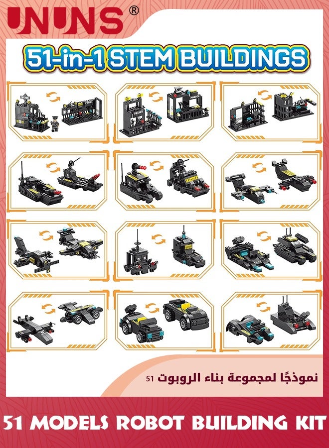51-in-1 Robot STEM Building Blocks Kit,700 Pcs Robot Building Toys For Erector Set,Engineering STEM Projects Educational Learning Construction Building Bricks Truck Set,Gifts For Kids Boys 6-12