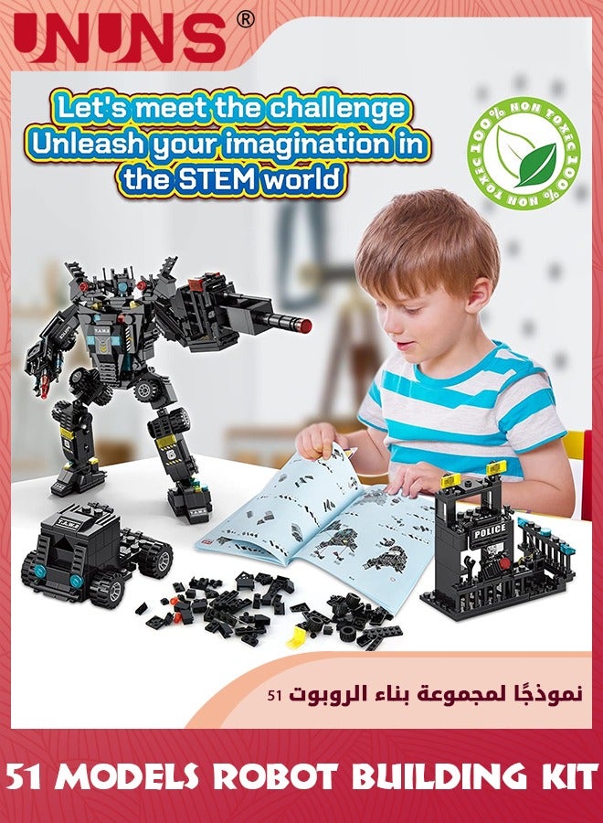 51-in-1 Robot STEM Building Blocks Kit,700 Pcs Robot Building Toys For Erector Set,Engineering STEM Projects Educational Learning Construction Building Bricks Truck Set,Gifts For Kids Boys 6-12