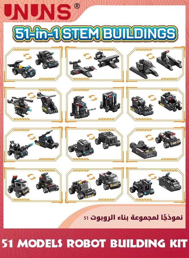 51-in-1 Robot STEM Building Blocks Kit,700 Pcs Robot Building Toys For Erector Set,Engineering STEM Projects Educational Learning Construction Building Bricks Truck Set,Gifts For Kids Boys 6-12
