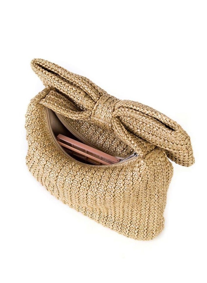 New Handheld Bag Bow Grass Woven Bag