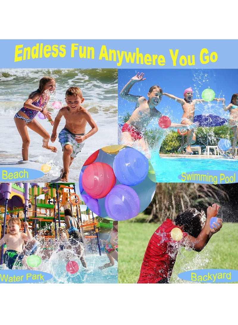 Reusable Water Balloons, Quick Fill Self Sealing, Outdoor toys for kids adults, Water Bomb Balls for Water Fight Game, Water Park, Summer Party, 6pcs