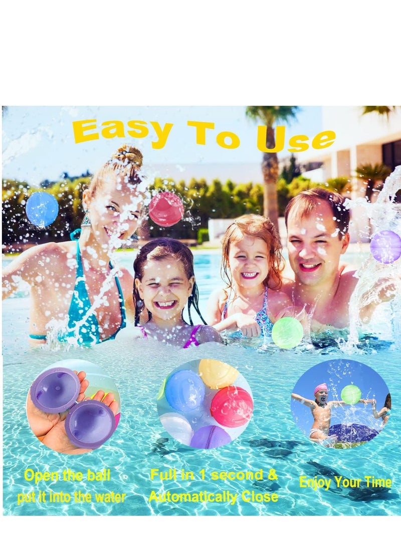Reusable Water Balloons, Quick Fill Self Sealing, Outdoor toys for kids adults, Water Bomb Balls for Water Fight Game, Water Park, Summer Party, 6pcs