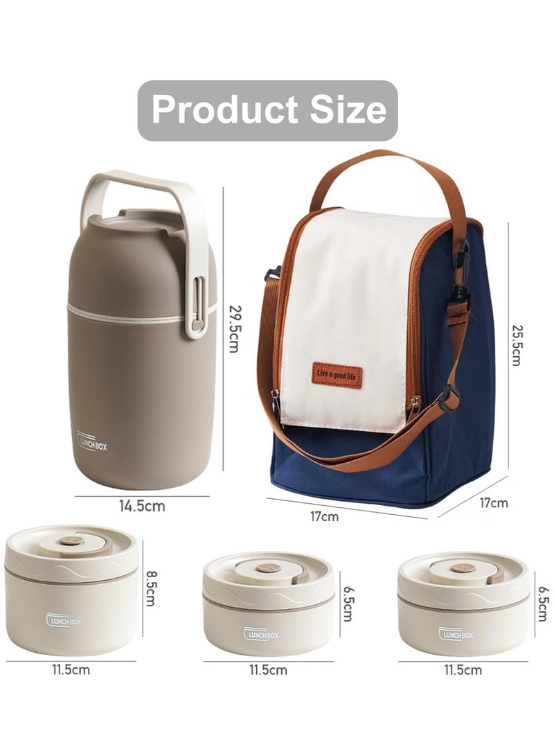 Kids Thermal Bento Lunch Box Set for School, Insulated Lunch Containers With Bag,3 Separate Stackable Lunch Container, Microwaveable Lunch Box Bento Box for Adults & Kids (3-Layer, Coffee)