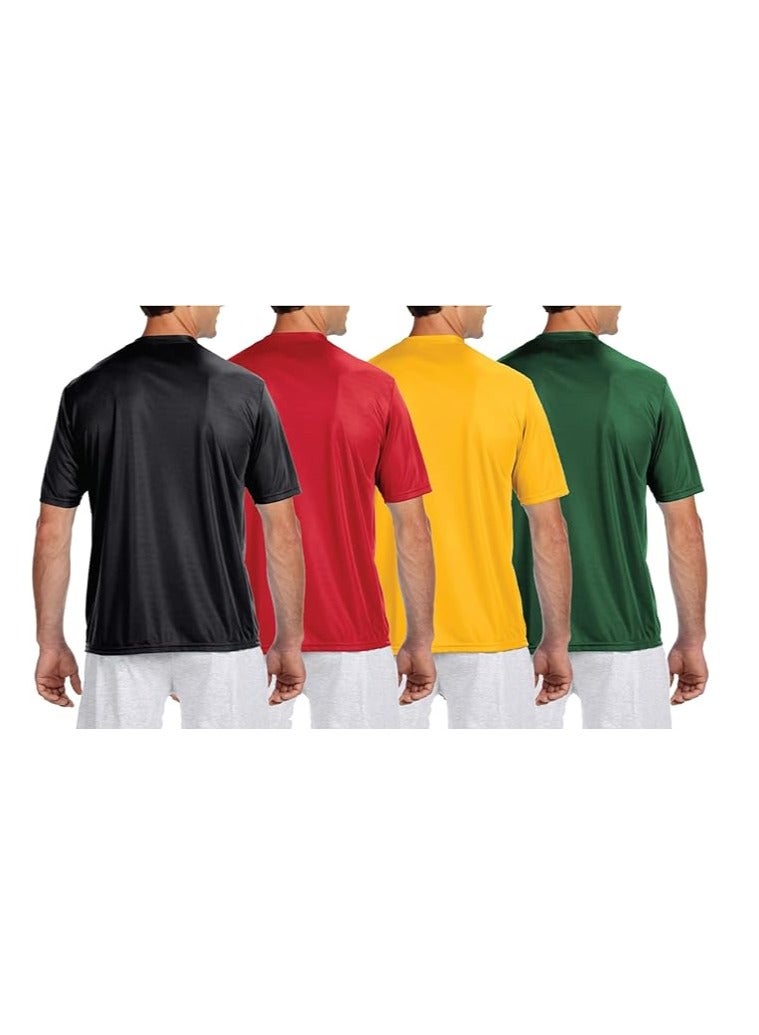 Pack of 4 Men's Quick Dry Short Sleeve Athletic Dry Fit T-Shirt - Men Athletic Dry fit Sports T-shirt - Short Sleeve Gym T-shirts