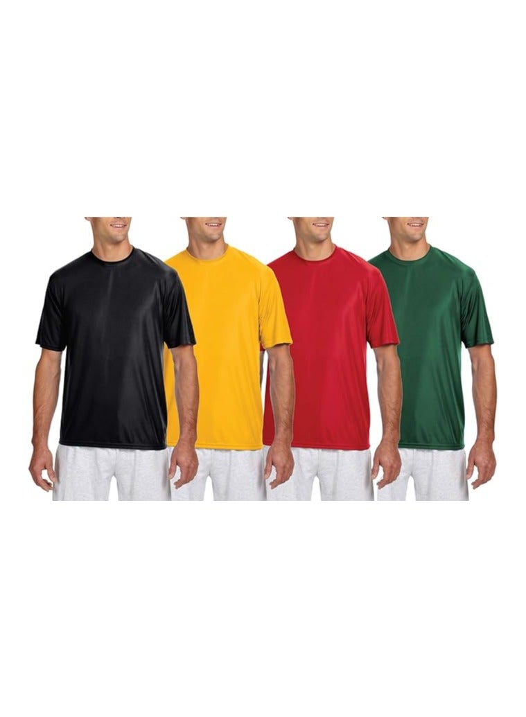 Pack of 4 Men's Quick Dry Short Sleeve Athletic Dry Fit T-Shirt - Men Athletic Dry fit Sports T-shirt - Short Sleeve Gym T-shirts