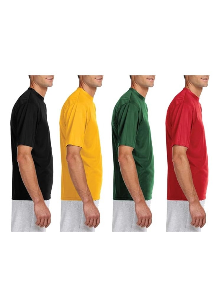 Pack of 4 Men's Quick Dry Short Sleeve Athletic Dry Fit T-Shirt - Men Athletic Dry fit Sports T-shirt - Short Sleeve Gym T-shirts