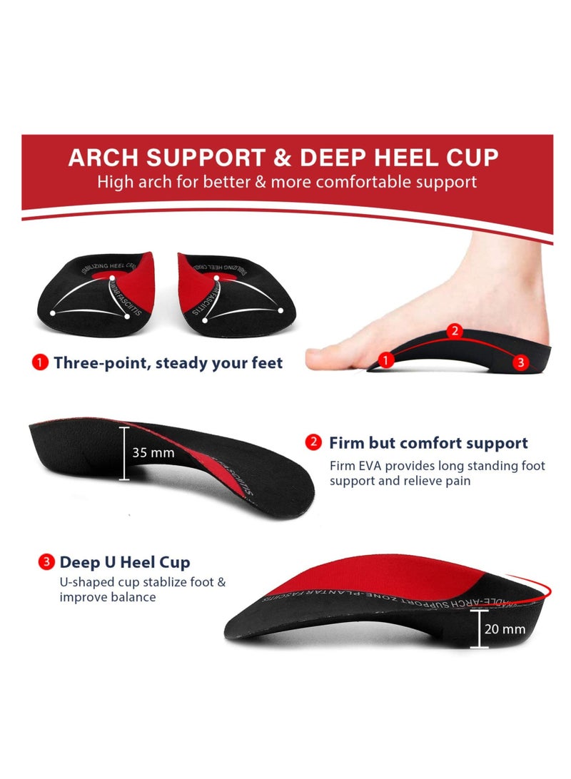 3/4 Length Plantar Fasciitis Arch Support Insoles Orthotics Shoe Inserts High Arch Flat Feet Over-Pronation Heel Pain Relief SIZE L