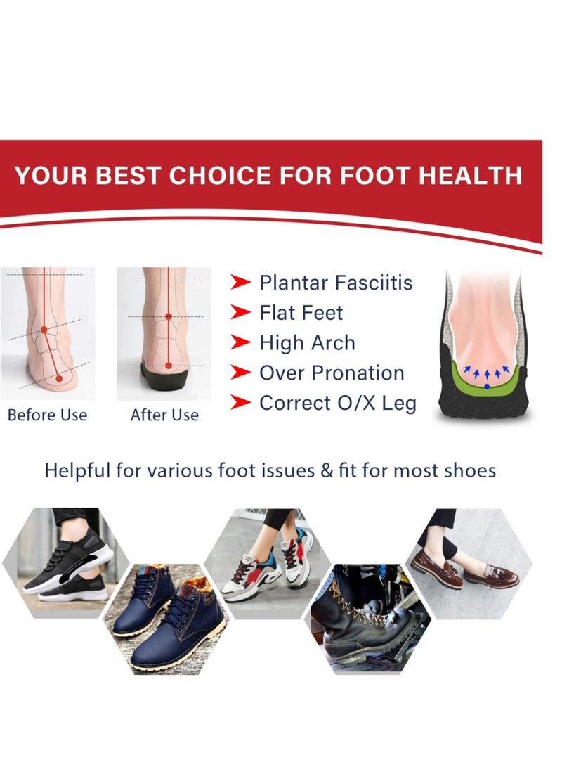 3/4 Length Plantar Fasciitis Arch Support Insoles Orthotics Shoe Inserts High Arch Flat Feet Over-Pronation Heel Pain Relief SIZE L