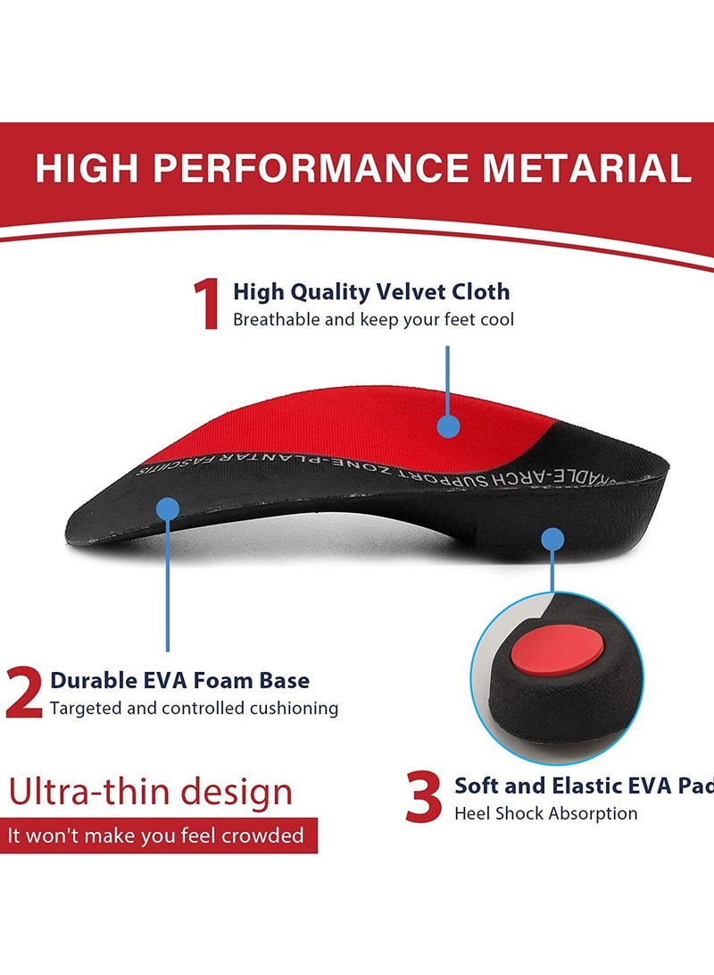 3/4 Length Plantar Fasciitis Arch Support Insoles Orthotics Shoe Inserts High Arch Flat Feet Over-Pronation Heel Pain Relief SIZE L