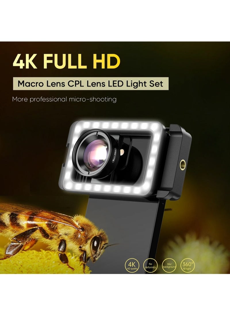 New Upgraded 4k HD 100mm macro lens With LED Fill Light Universal Clamp Micro Lenses for Samsung all smartphones