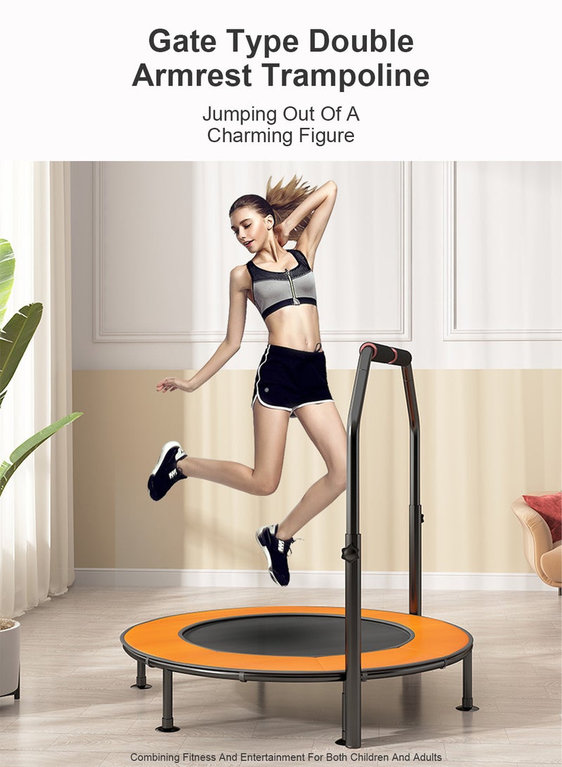 40 Inches Handrail Mini Trampoline Adult Children Indoor Fitness Rebounder with Adjustable Handle